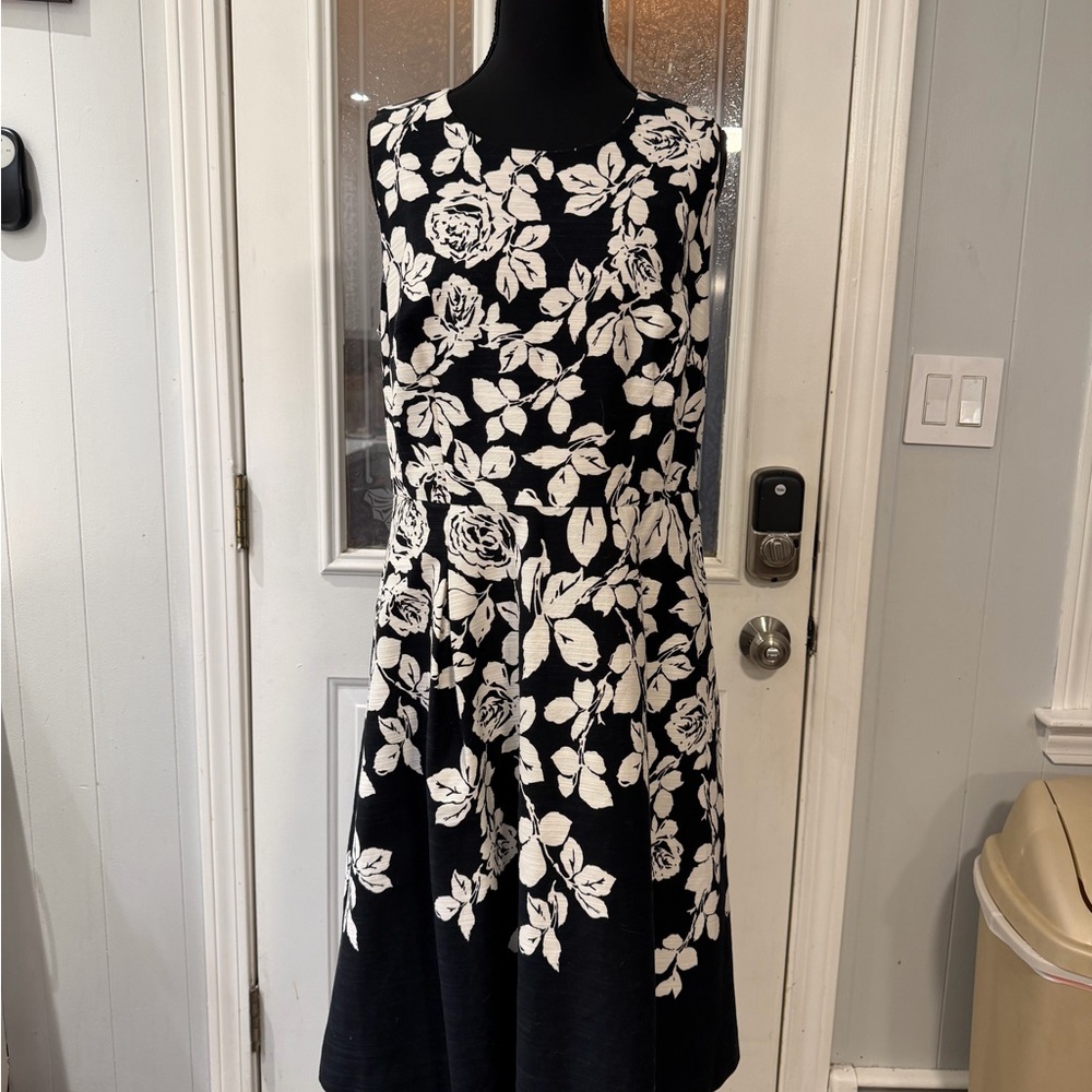 Talbots Black And White Floral Midi Dress